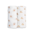 Lulujo - 2 Pack Cotton Swaddles - Rainbows / Suns (100cm x100cm)