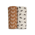 Lulujo - 2 Pack Cotton Swaddles - Blackbird / Mudcloth (100cm x100cm)