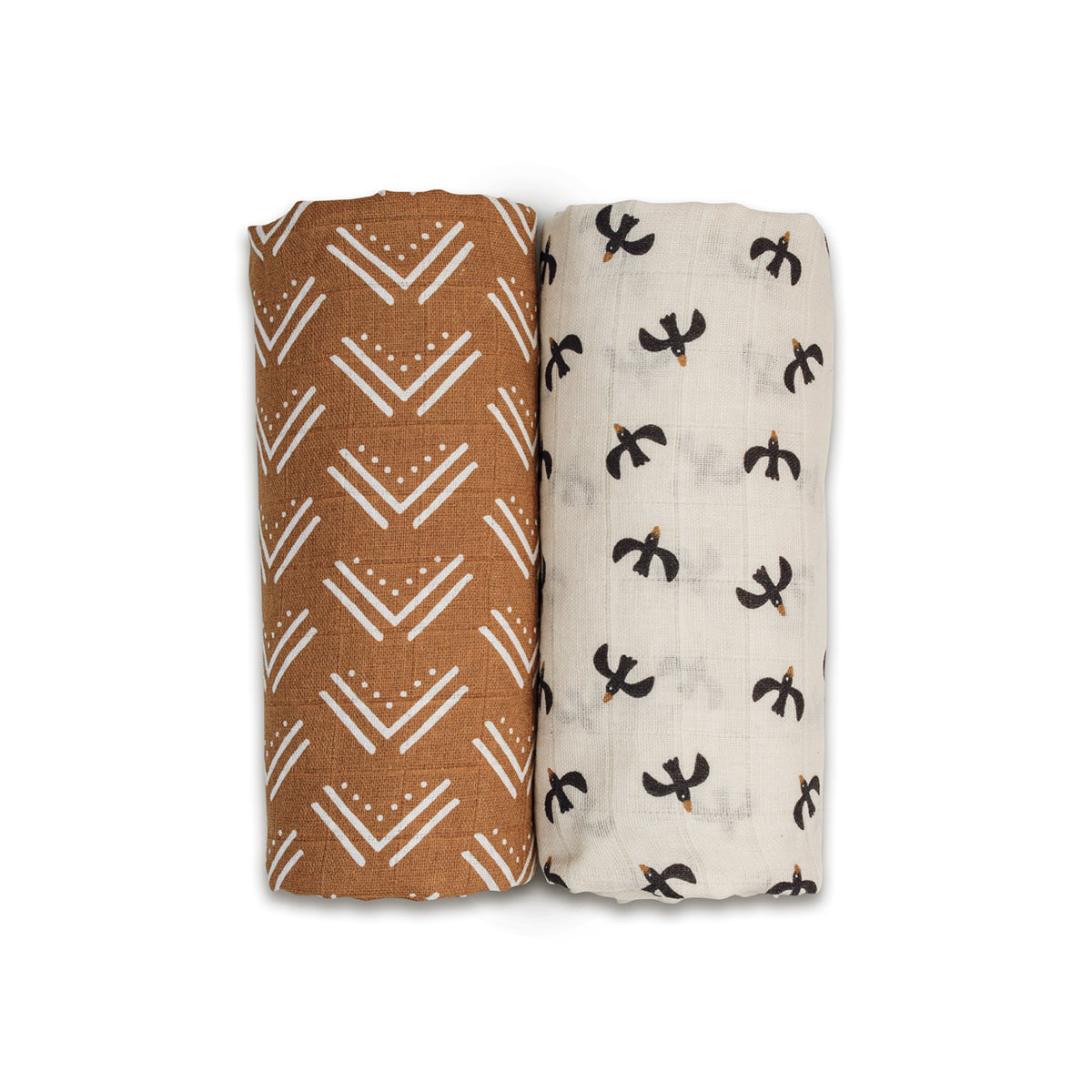 Lulujo - 2 Pack Cotton Swaddles - Blackbird / Mudcloth (100cm x100cm)