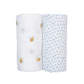 Lulujo - 2 Pack Cotton Swaddles - Bees / Dots (100cm x100cm)