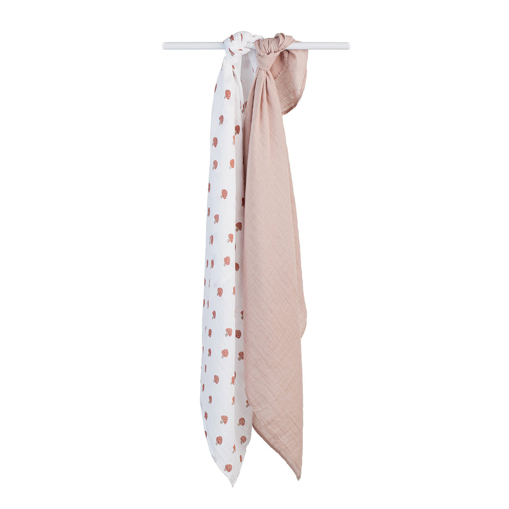 Lulujo - 2 Pack Cotton Swaddles - Mushrooms / Sand (100cm x100cm)