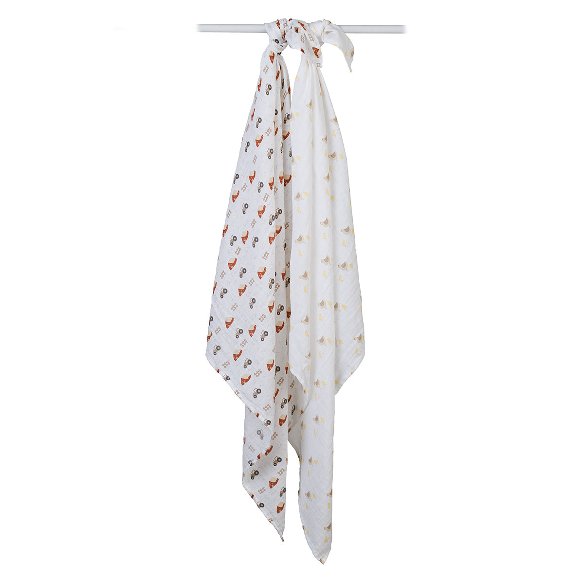 Lulujo - 2 Pack Cotton Swaddles - Barnyard / Hens & Chicks (100cm x100cm)