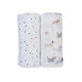 Lulujo - 2 Pack Cotton Swaddles - Puppy Dogs / Stars (100cm x100cm)