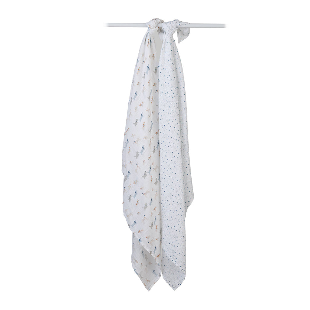 Lulujo - 2 Pack Cotton Swaddles - Puppy Dogs / Stars (100cm x100cm)