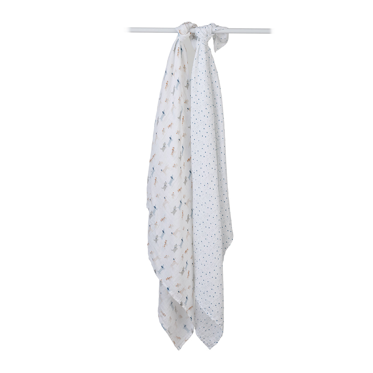 Lulujo - 2 Pack Cotton Swaddles - Puppy Dogs / Stars (100cm x100cm)