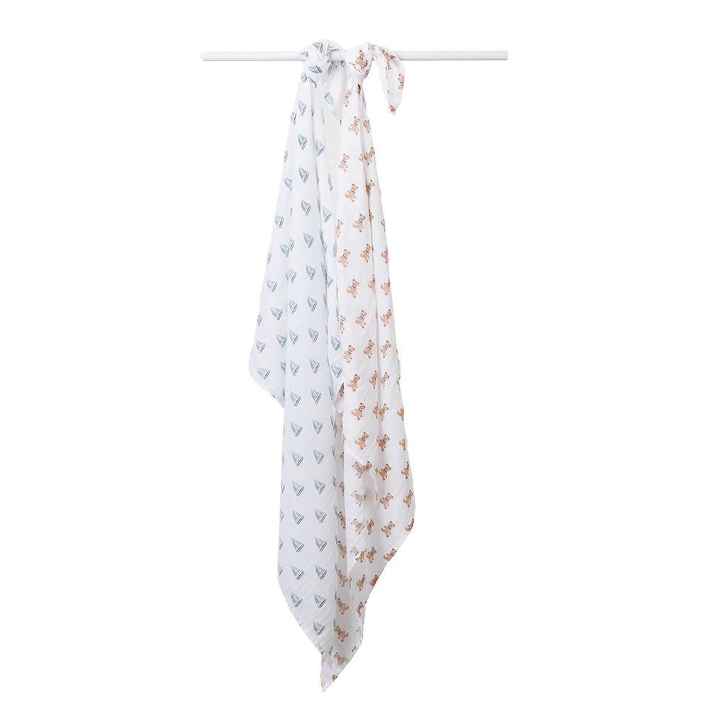 Lulujo - 2 Pack Cotton Swaddles - Vintage Bears / Sailboat (100cm x100cm)
