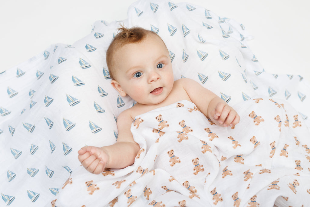 Lulujo - 2 Pack Cotton Swaddles - Vintage Bears / Sailboat (100cm x100cm)