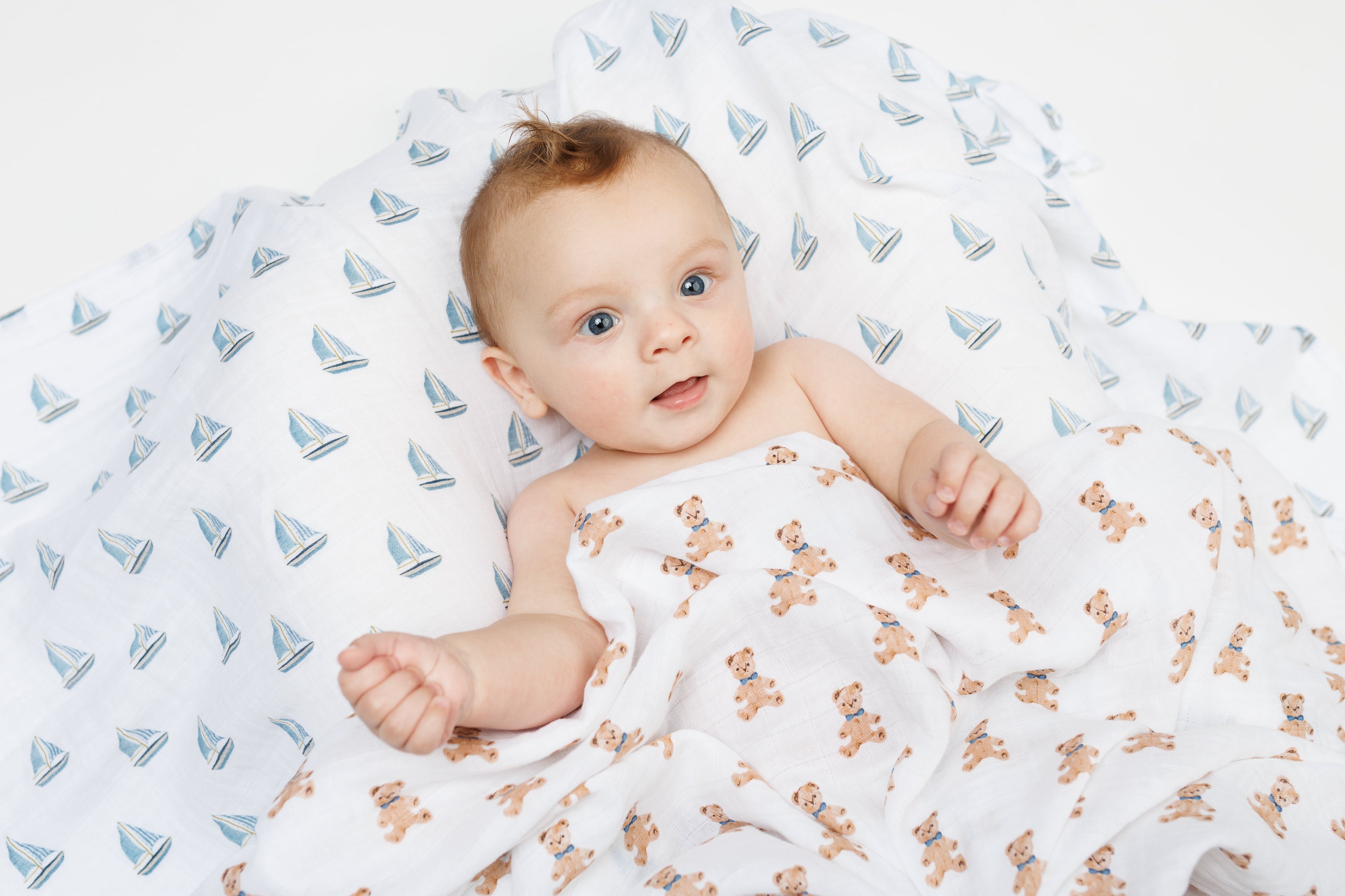 Lulujo - 2 Pack Cotton Swaddles - Vintage Bears / Sailboat (100cm x100cm)