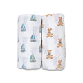 Lulujo - 2 Pack Cotton Swaddles - Vintage Bears / Sailboat (100cm x100cm)