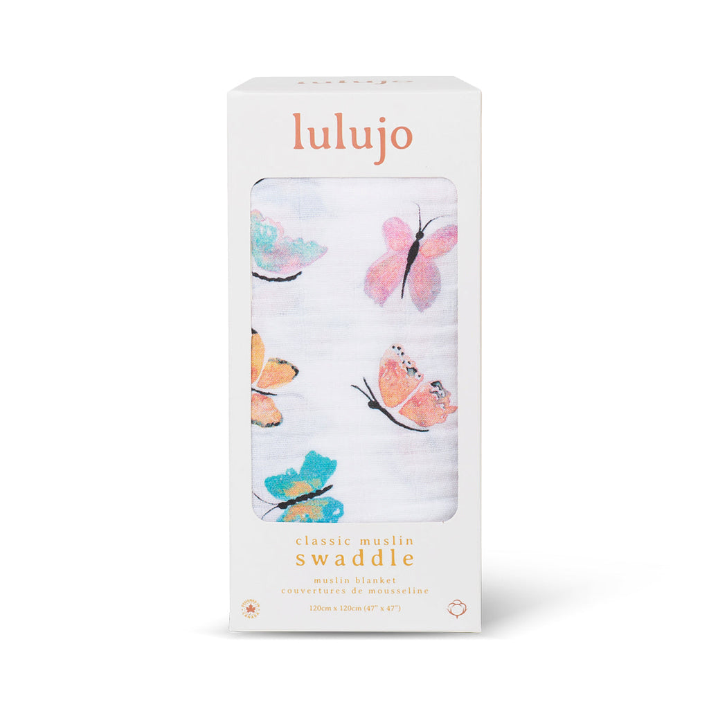 Lulujo - Muslin Swaddle - Butterflies (120cm x 120cm)