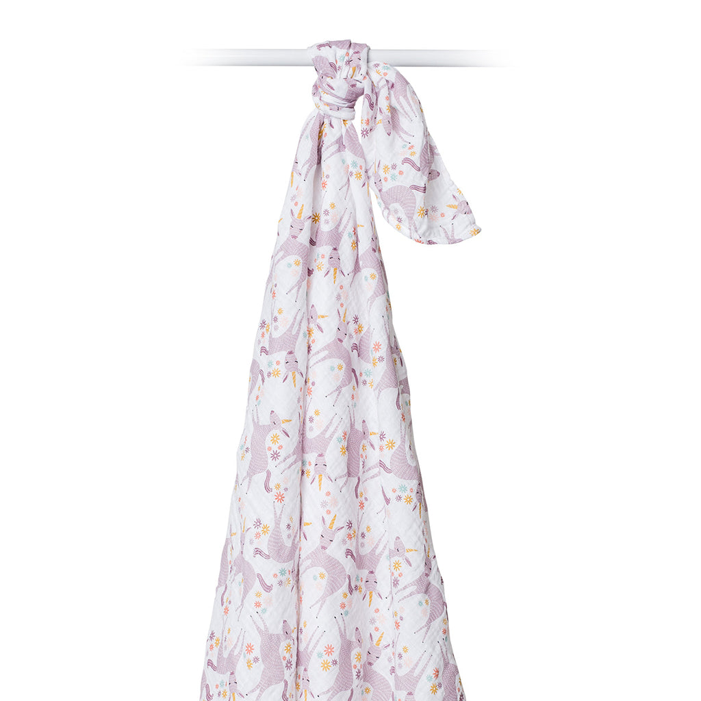 Lulujo - Muslin Swaddle - Unicorns (120cm x 120cm)