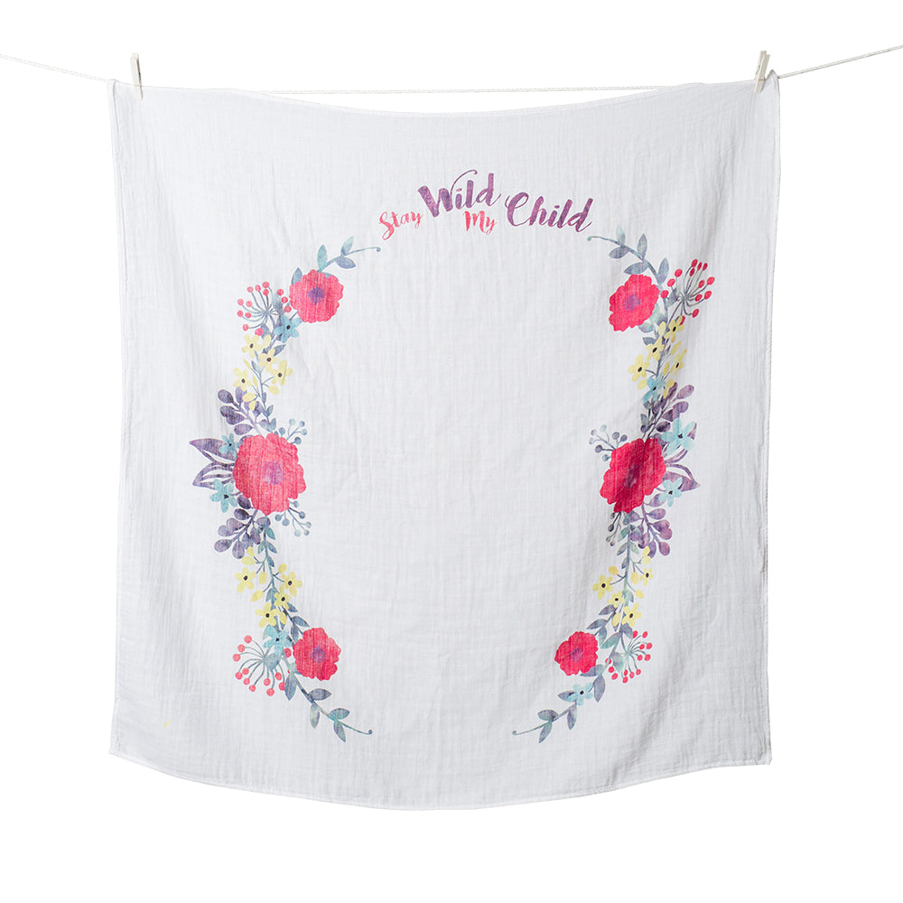 Lulujo - Single Cotton Swaddle & Cards Gift Set- Stay Wild My Child