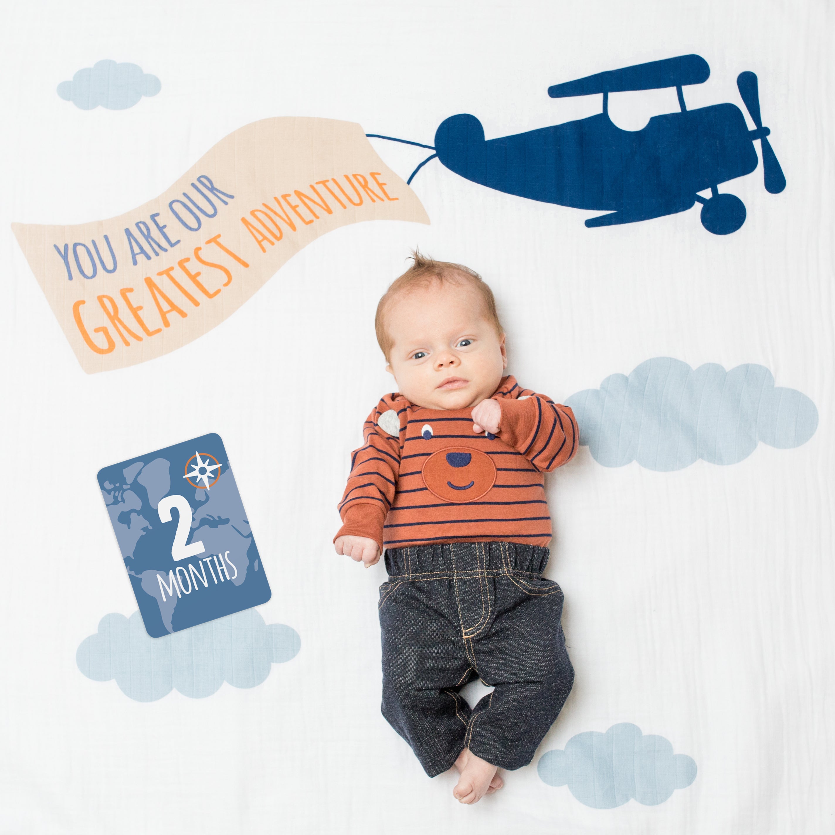 Lulujo - Single Cotton Swaddle & Cards Gift Set- Greatest Adventure