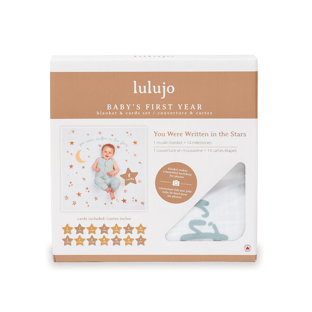 Lulujo - Single Cotton Swaddle & Cards Gift Set- Written In The Stars