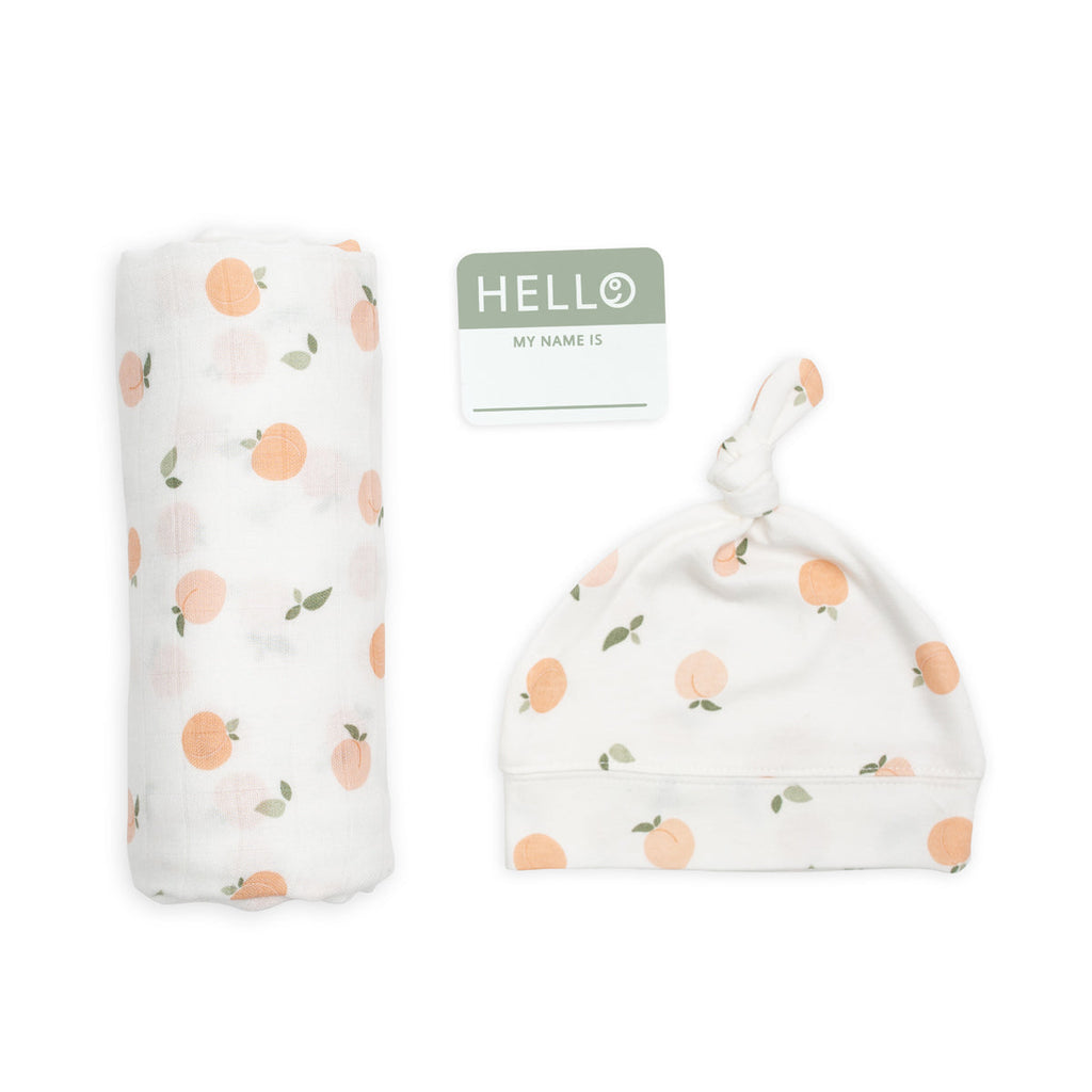 Lulujo - Bamboo Hat and Swaddle Blanket Gift Set - Peaches
