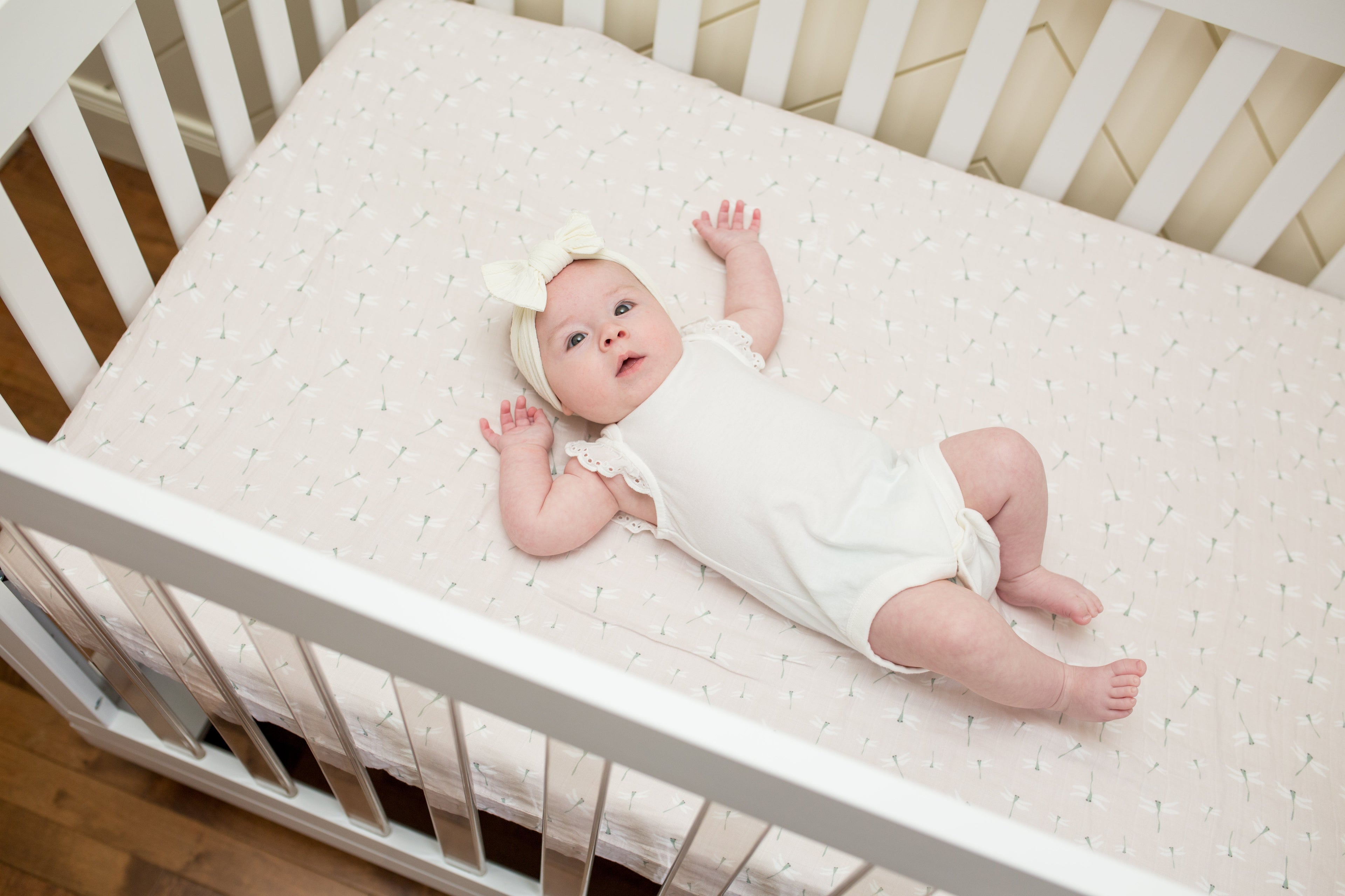 Lulujo - Cotton Fitted Cot  Sheet - Dragonflies (135cm x 70cm)