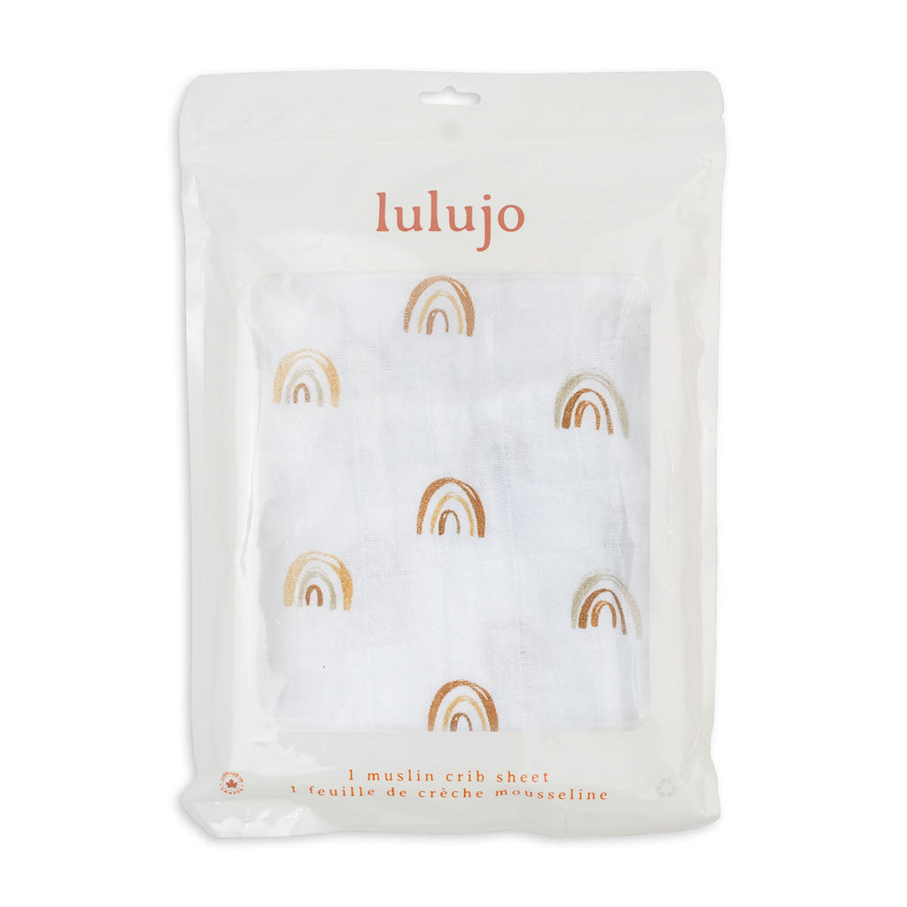 Lulujo - Cotton Fitted Cot  Sheet - Rainbows (135cm x 70cm)