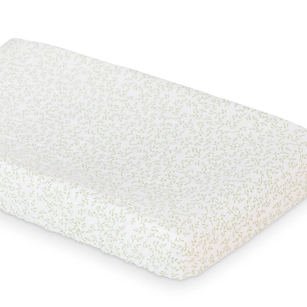 Lulujo - Cotton Fitted Crib Sheet - Greenery (81cm x 43cm)