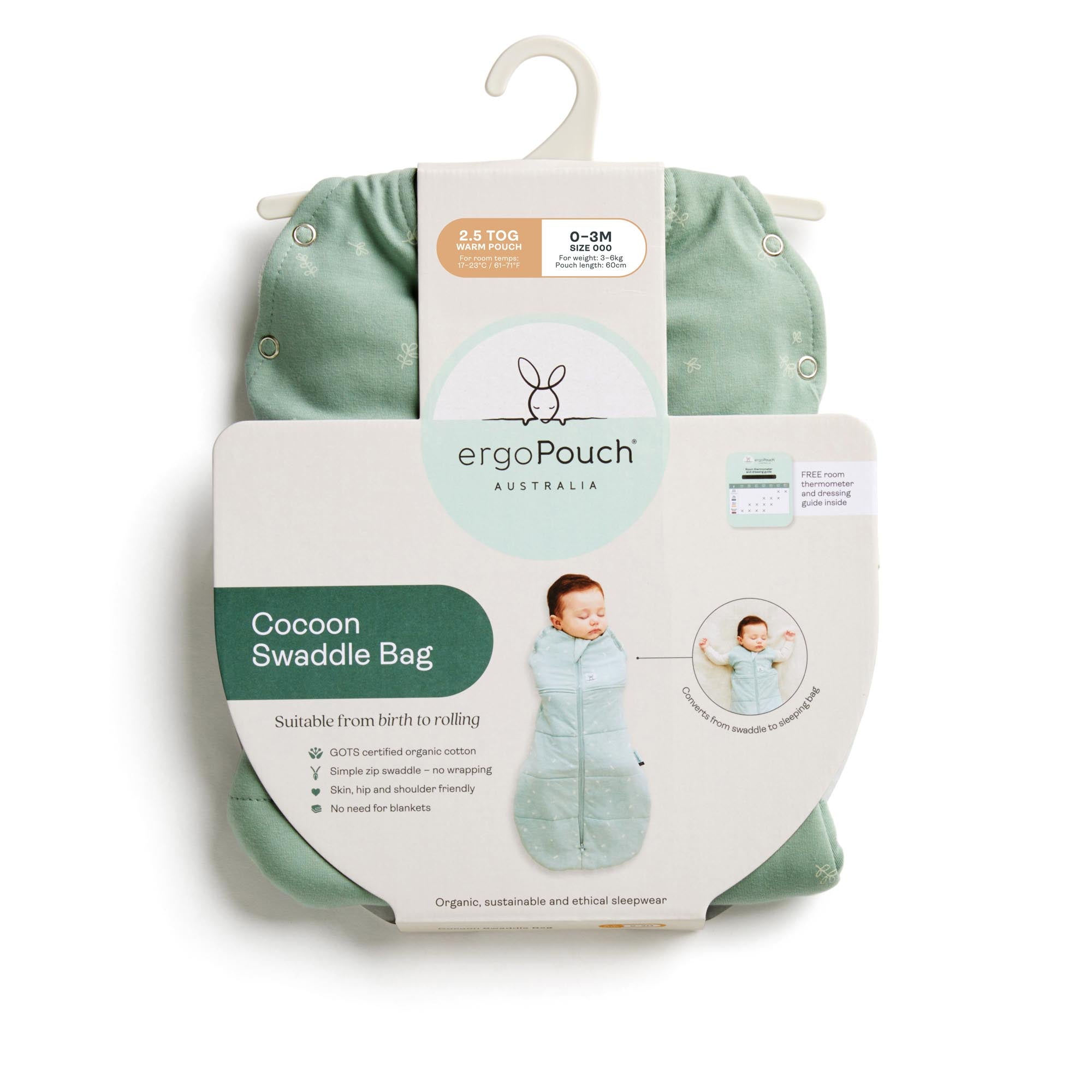 ergoPouch - Organic Winter Cocoon Swaddle Sleeping Bag - Daisy 2.5 TOG