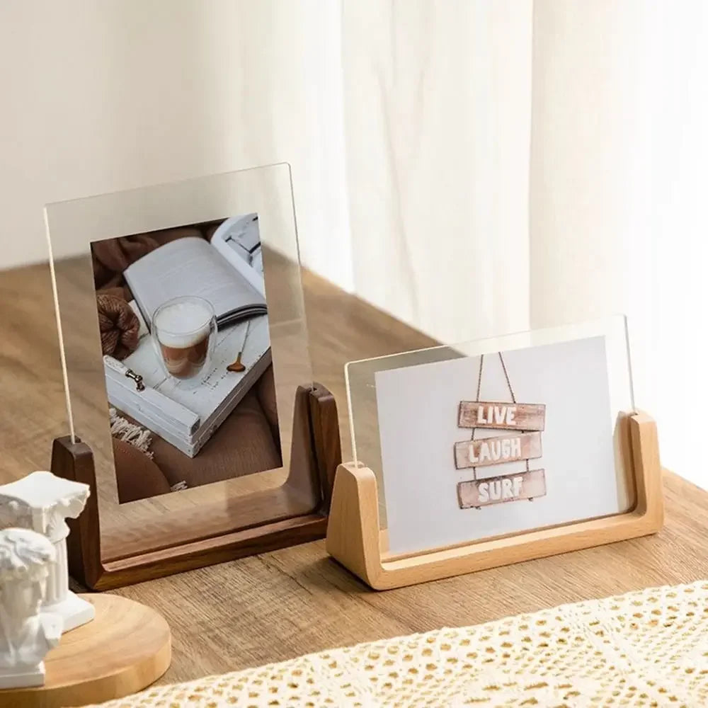 Acrylic U-Shaped Wooden Photo Frame – Walnut & Beech Desk Display