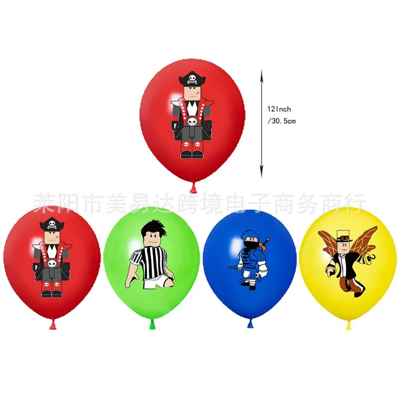 Roblox Birthday Party Supplies 4Pcs Set – Balloons & Cake Toppers