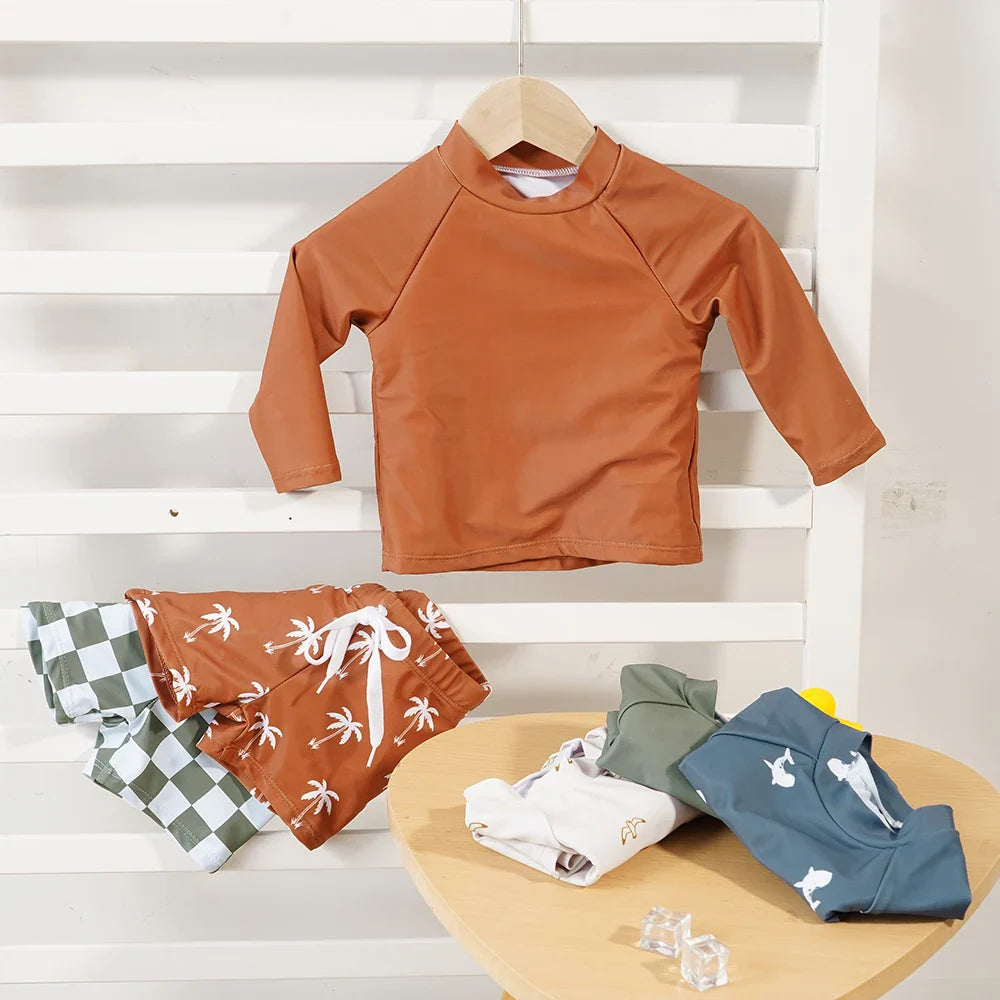 Baby Boys Long Sleeved Swimsuit 2pcs Set