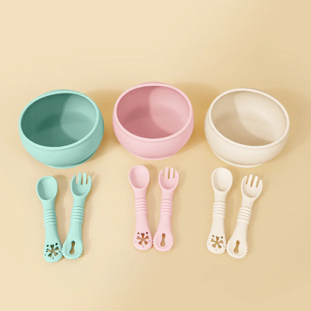 Food-Grade Silicone Baby Feeding Set - Suction Bowl & Spoon