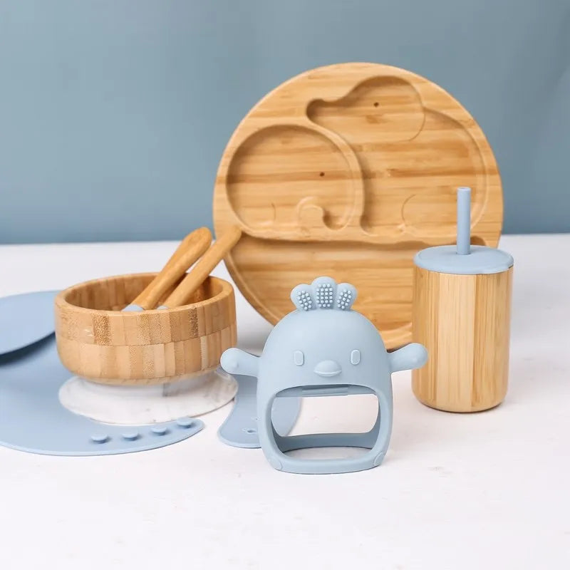 Bamboo Baby Tableware Set – Non-Slip Bowl, Plate & Utensils (6-Piece)