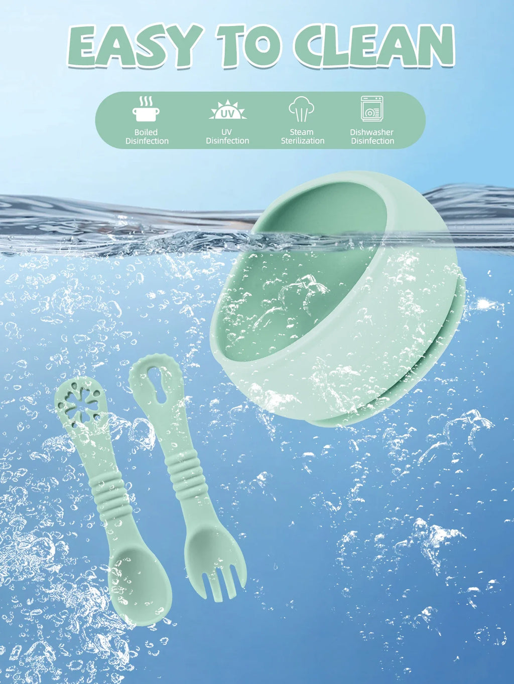 Food-Grade Silicone Baby Feeding Set - Suction Bowl & Spoon