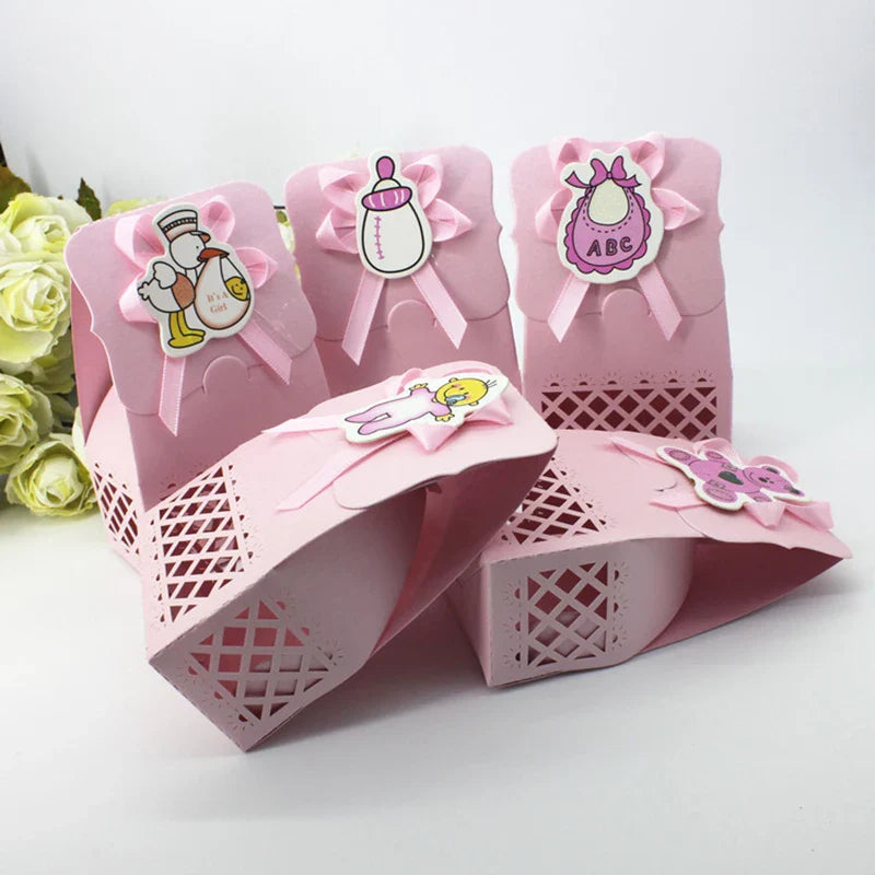 LeoLok 12Pcs Baby Shower Gift Boxes – Pastel Favor Boxes with Bows