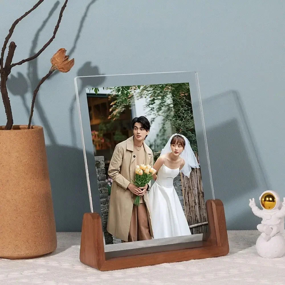 Acrylic U-Shaped Wooden Photo Frame – Walnut & Beech Desk Display