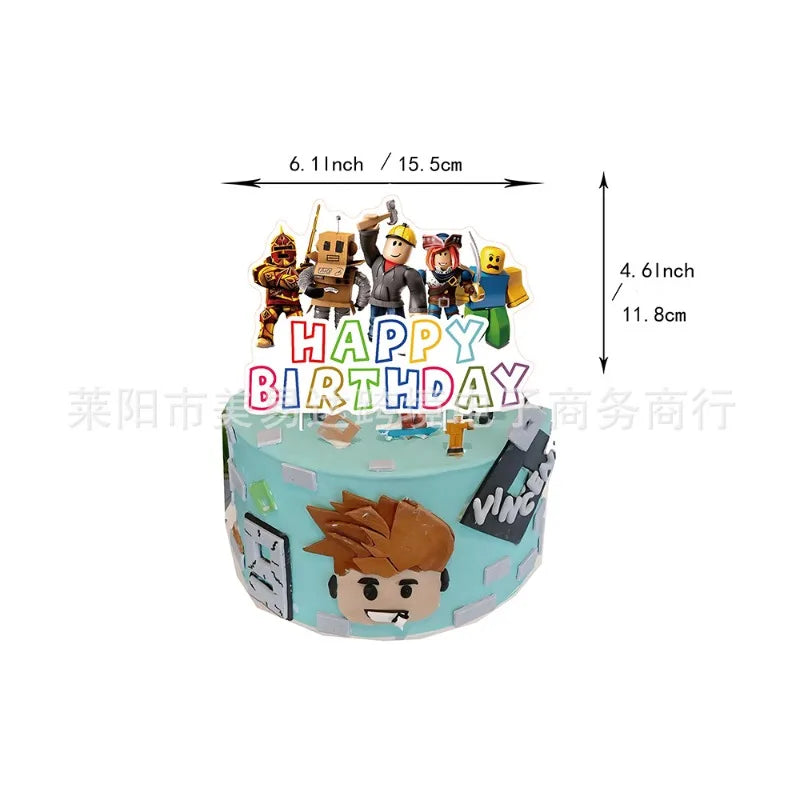 Roblox Birthday Party Supplies 4Pcs Set – Balloons & Cake Toppers