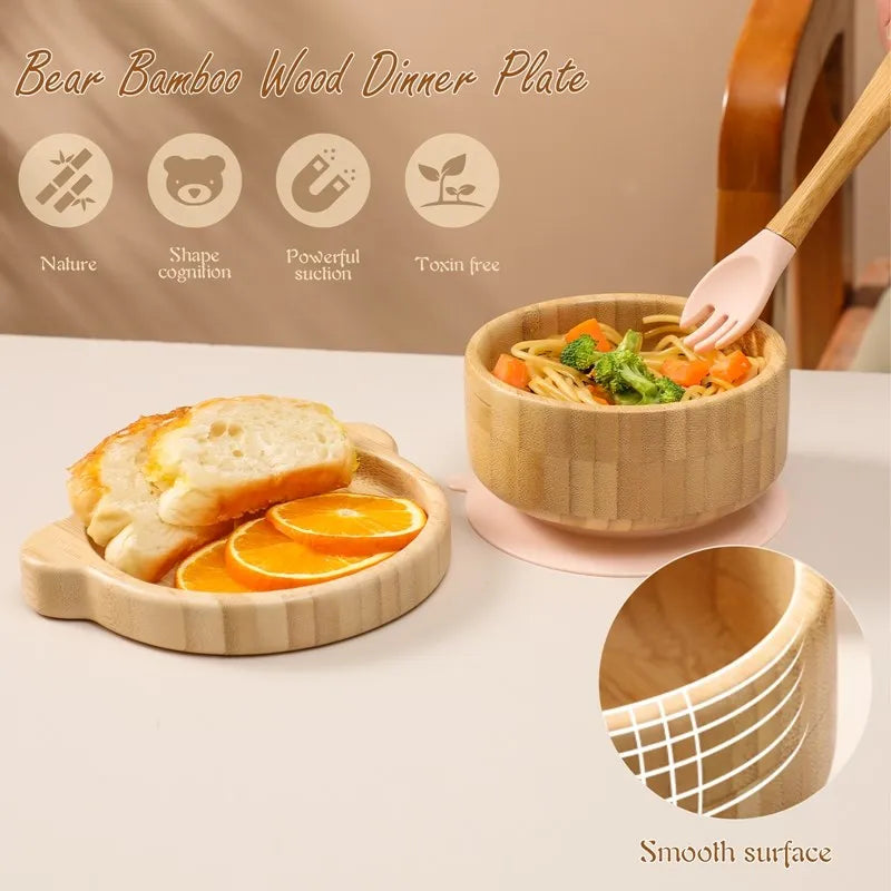 Bamboo Baby Tableware Set – Non-Slip Bowl, Plate & Utensils (6-Piece)