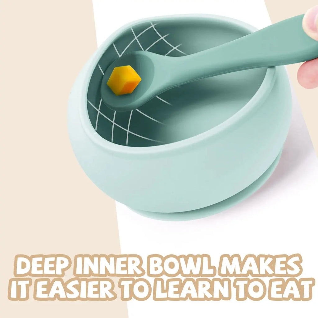 Food-Grade Silicone Baby Feeding Set - Suction Bowl & Spoon