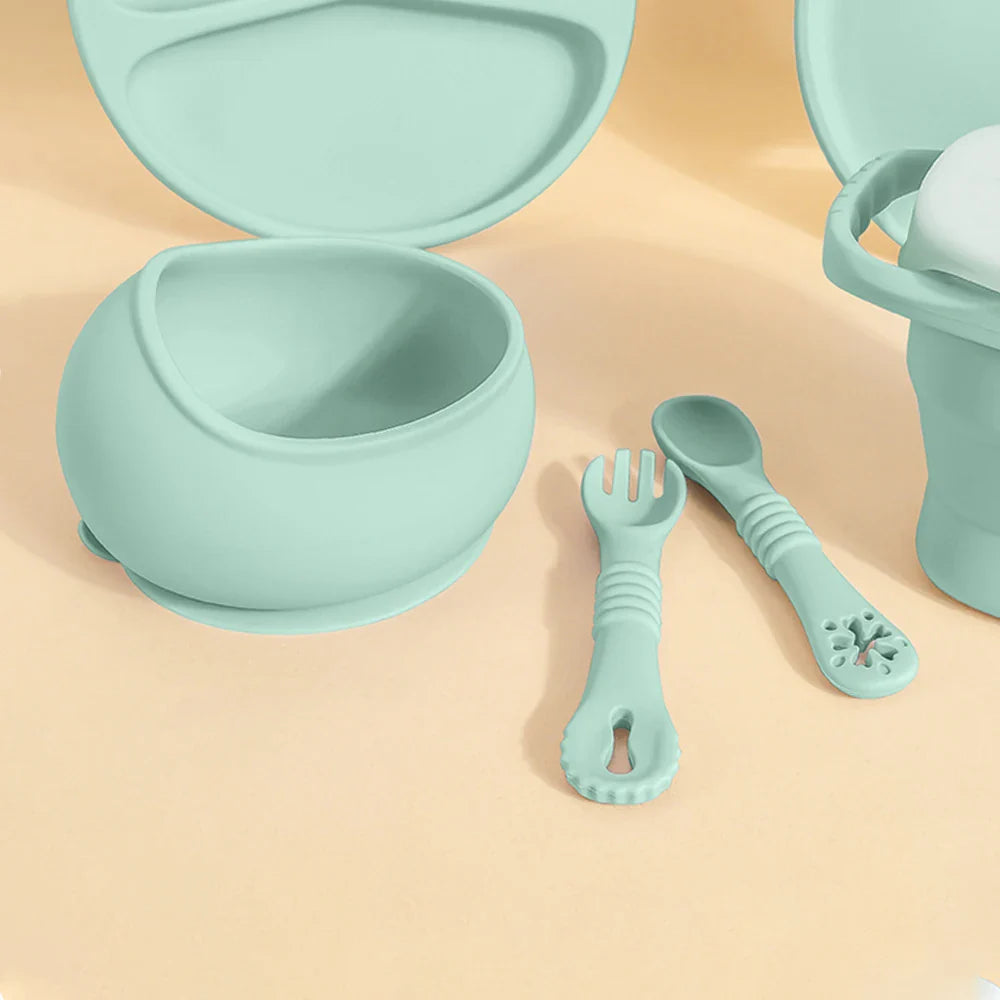 Food-Grade Silicone Baby Feeding Set - Suction Bowl & Spoon