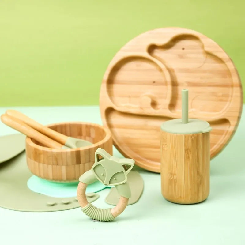 Bamboo Baby Tableware Set – Non-Slip Bowl, Plate & Utensils (6-Piece)