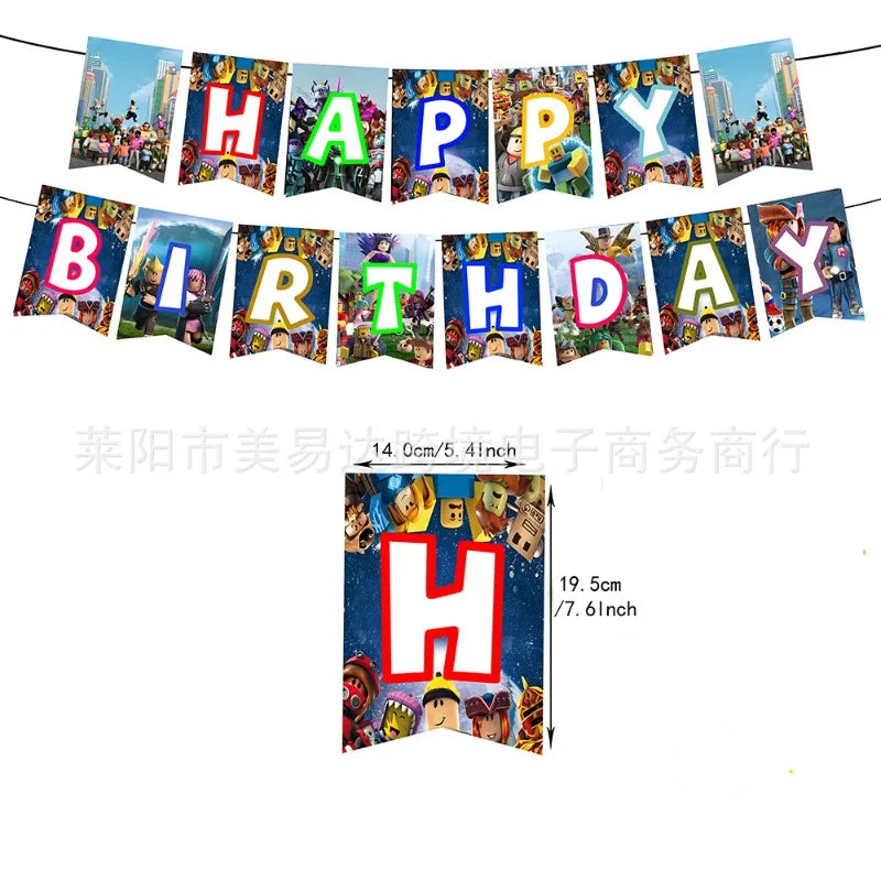 Roblox Birthday Party Supplies 4Pcs Set – Balloons & Cake Toppers