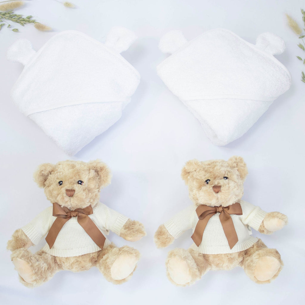 TWIN NEUTRAL TEDDY AND TOWEL HAMPER