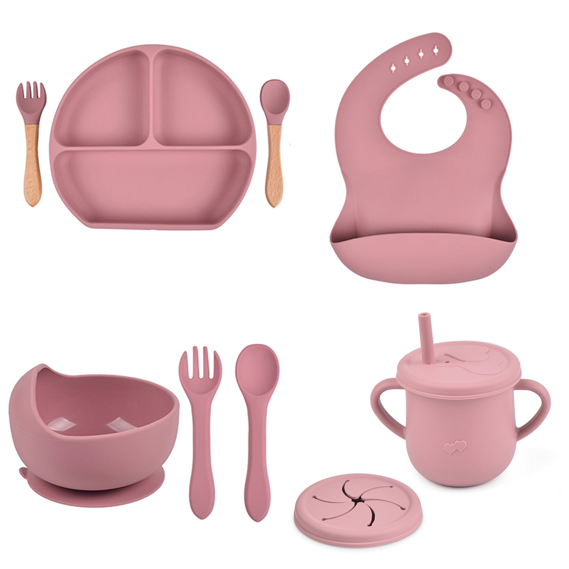 Silicone Baby Tableware Set - Suction Plate, Utensils & Bib