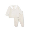Bebetto Boys Cardigan & Footed Trousers Set Snap Fastening Little Boss Shirt Collar Full Length Long - Beige