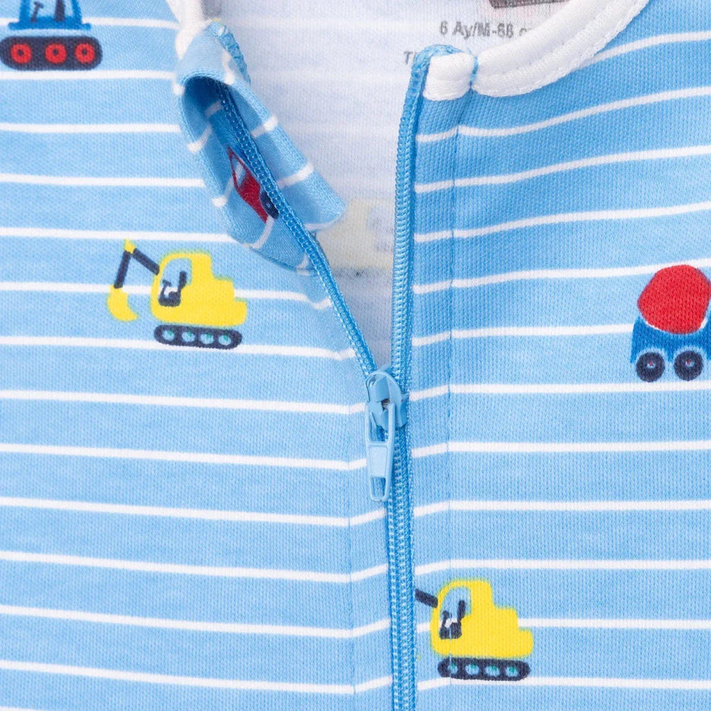HelloBaby Boys Footed Romper Vehicles Zip-up Crew Neck Long Leg Long Sleeve - Blue