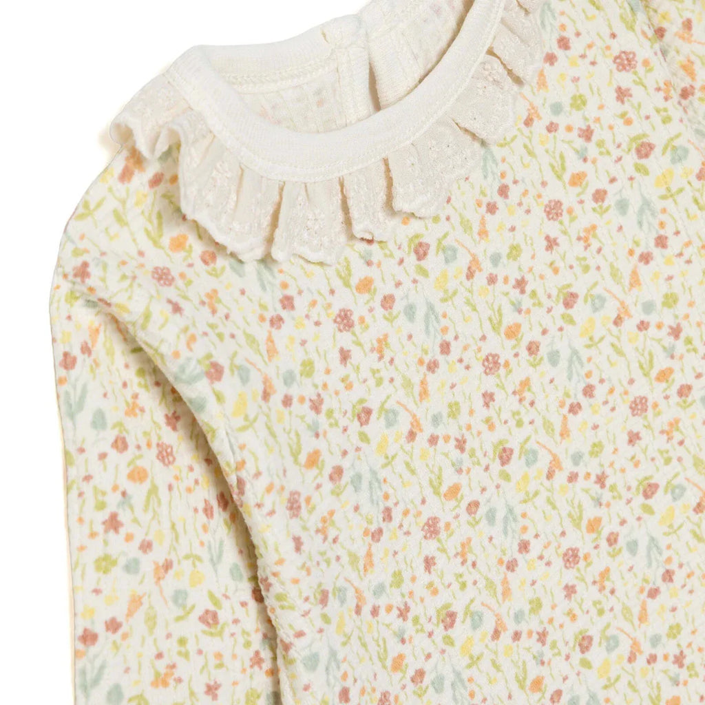 Bebetto Girls Sweatshirt & Footless Bottom Set Floral Print House Of Birds Frill Neck Full Length Lo - Salmon