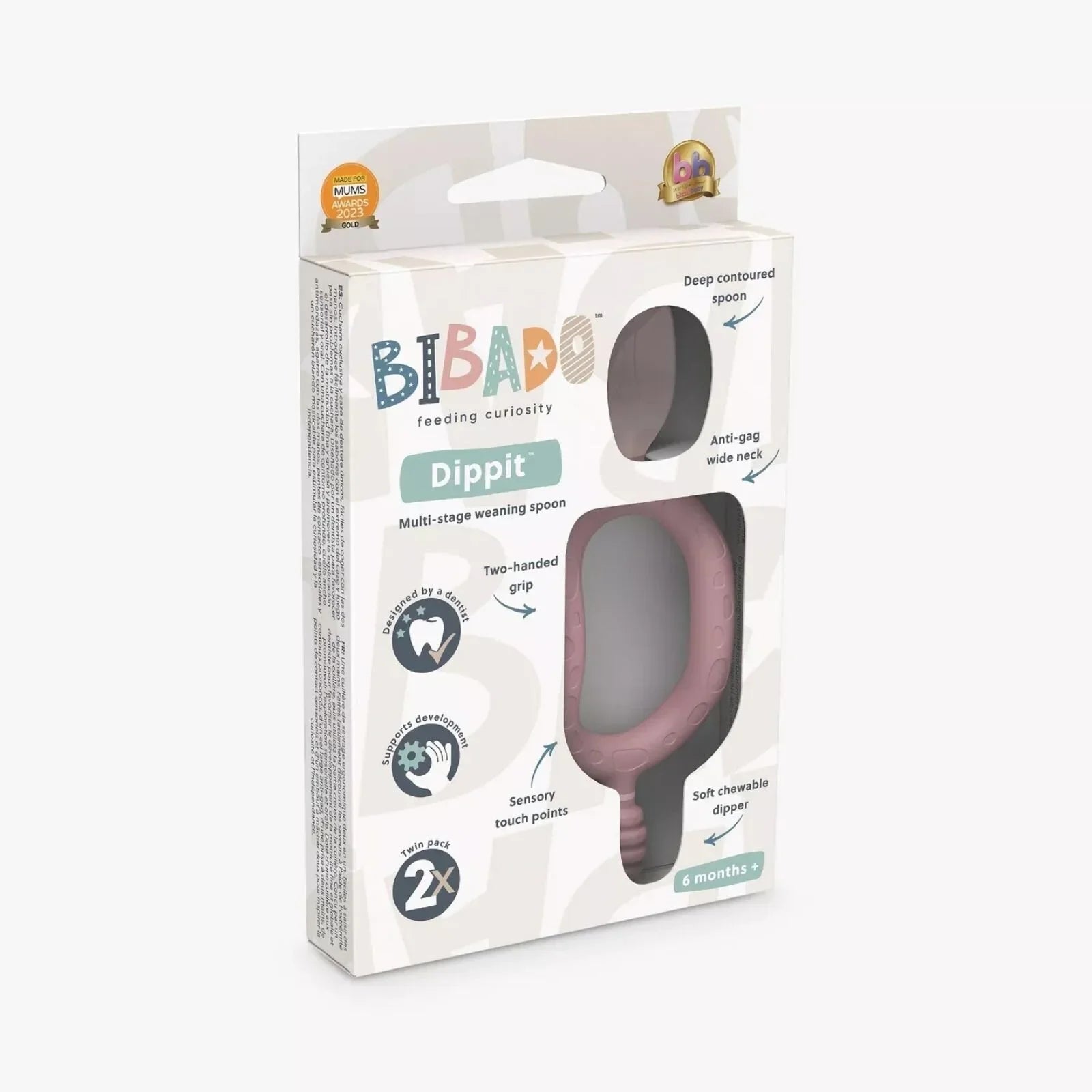 Bibado Dippit Baby Weaning Spoons 6+ months Pack of 2 - Blush