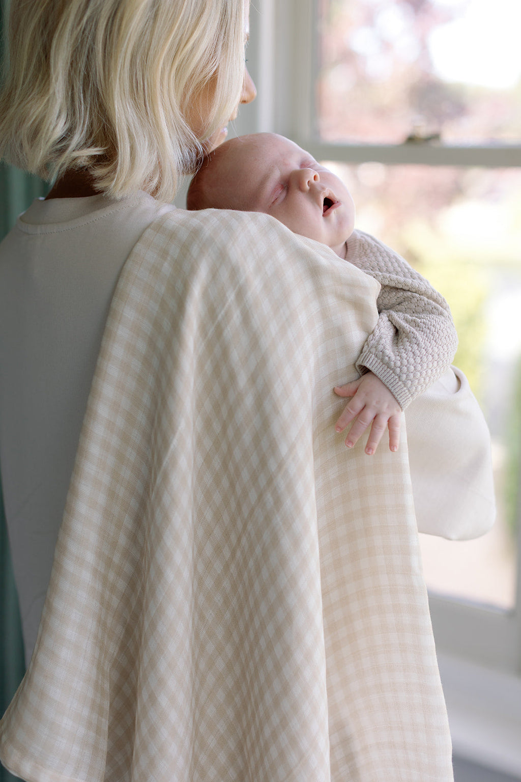 Gingham Beige Large Swaddle Muslin