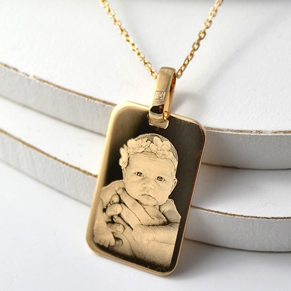 Personalised Mens' Tag Necklace – 18kt Plated Custom Photo & Text Engraved Dog Tag Pendant for Men