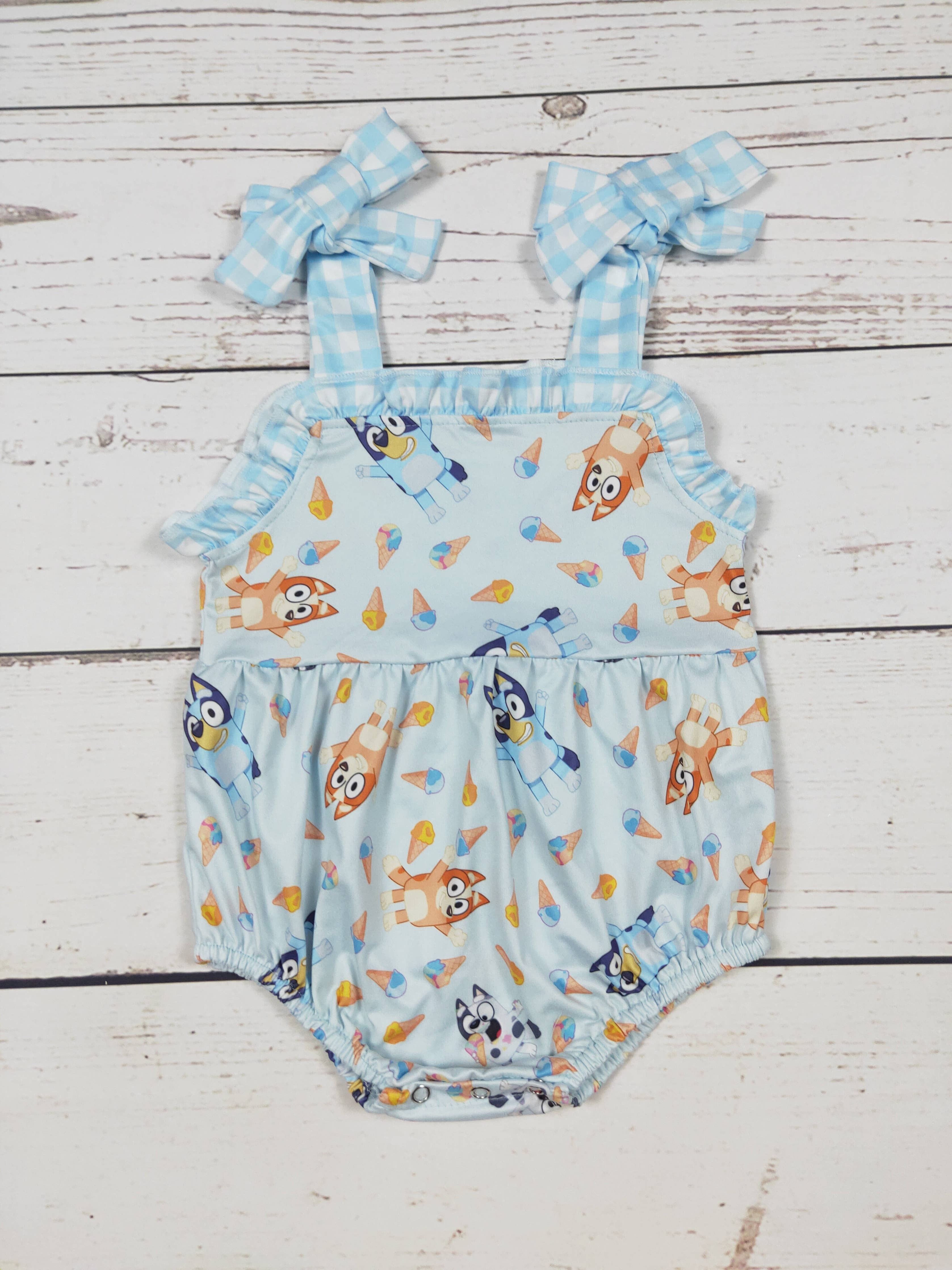 Blue Checkered Character Baby Bubble: 3-6M