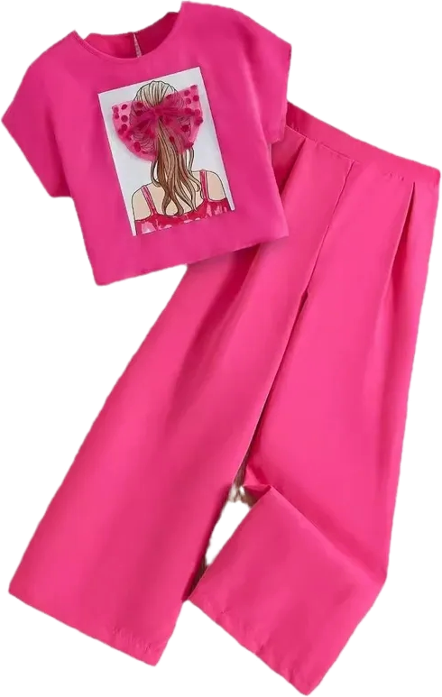 Girls Casual Portrait 2-Piece Clothing Set - Cotton Polyester 130cm 7 to 8 year old