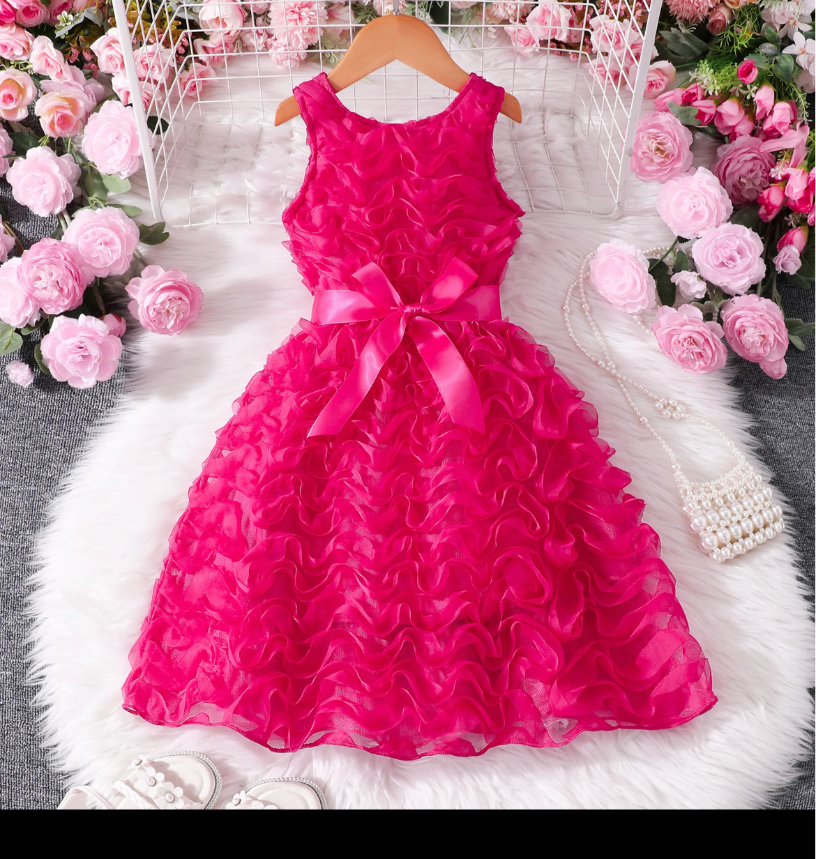 Pink Princess Dress - Elegant Ruffled Party Dress for Girls 7 year old