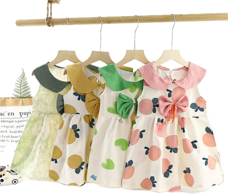 New Summer dress Clouds Cotton Dress Sleeveless Girl's Bow Cute Dress Breathable Comfortable 100cm