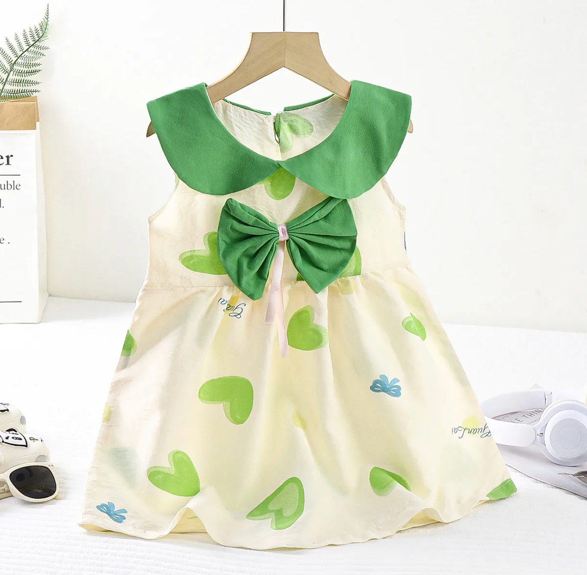 New Summer dress Clouds Cotton, Dress Sleeveless Girl's Bow Cute Dress Breathable Comfortable 100cm